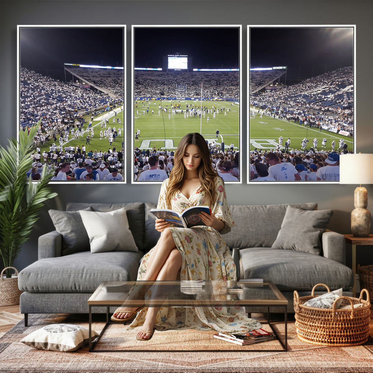 65036-MGV-CV-36X24 - Brigham Young University Cougars Football Print Canvas - Provo LaVell Edwards Stadium Wall Art
