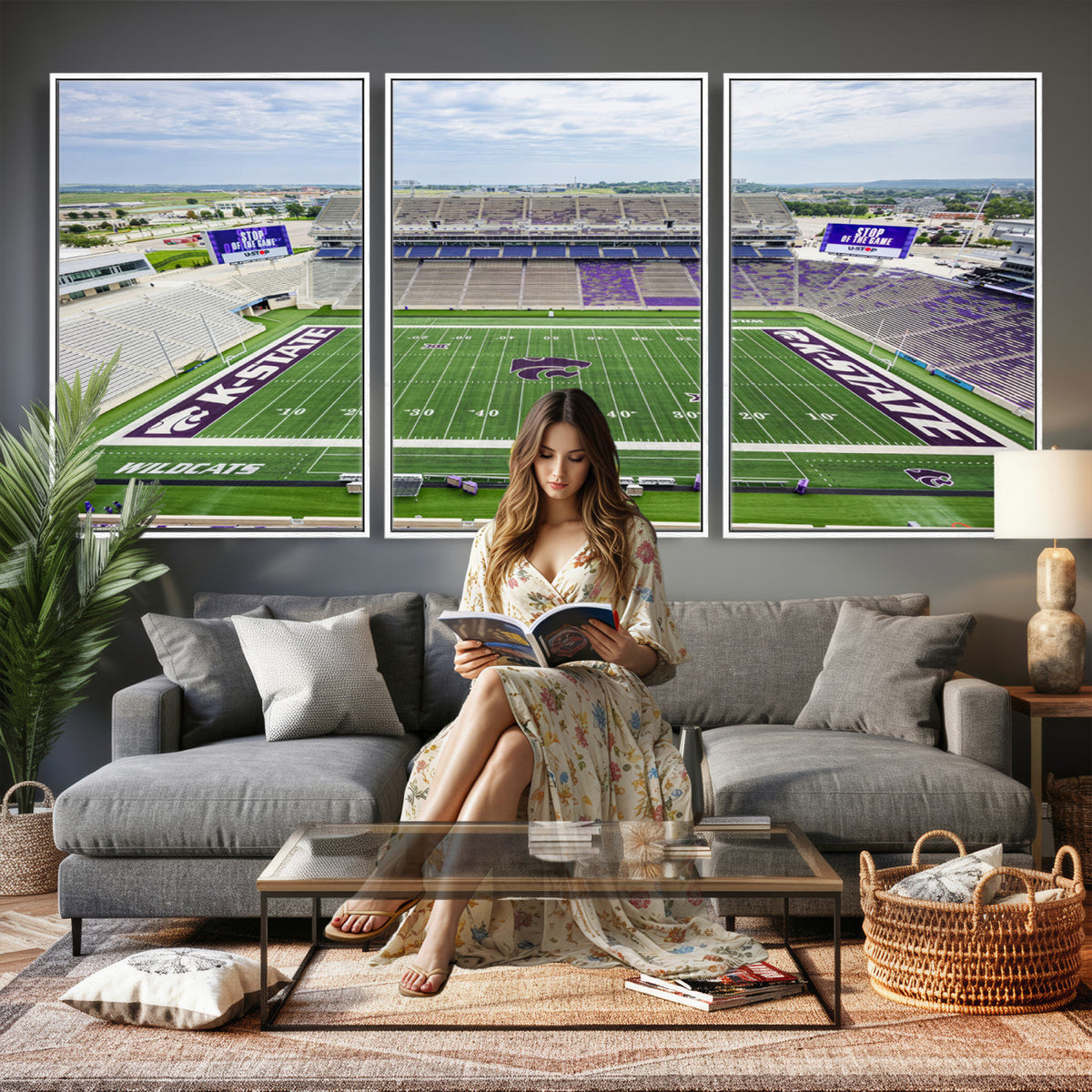 29452-MGV-CV-36X24 - KState Wildcats Football Team Print - Manhattan Bill Snyder Family Football Stadium Wall Art Canvas