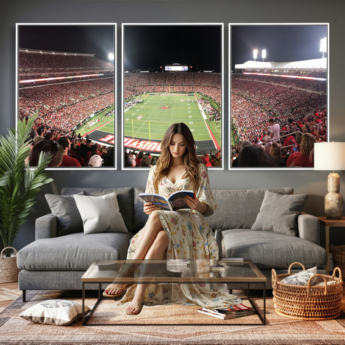 52267-MGV-CV-36X24 - University of Louisville Cardinals Football Team Print - Louisville Cardinal Stadium Wall Art Canvas