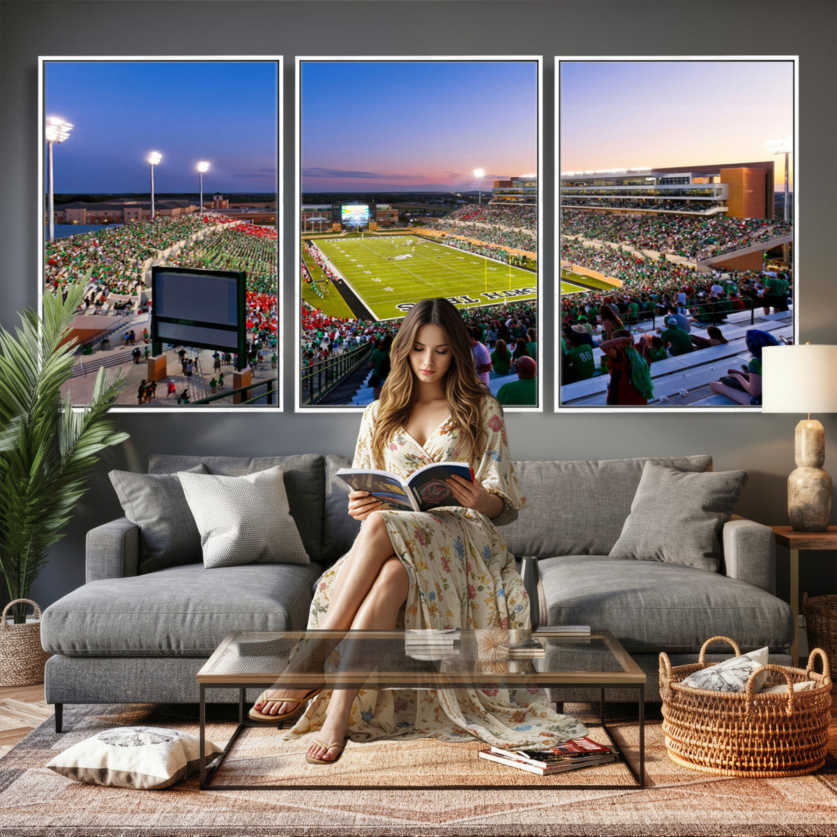 81582-MGV-CV-36X24 - University of North Texas Mean Green Football Team Print - Denton DATCU Stadium Wall Art Canvas