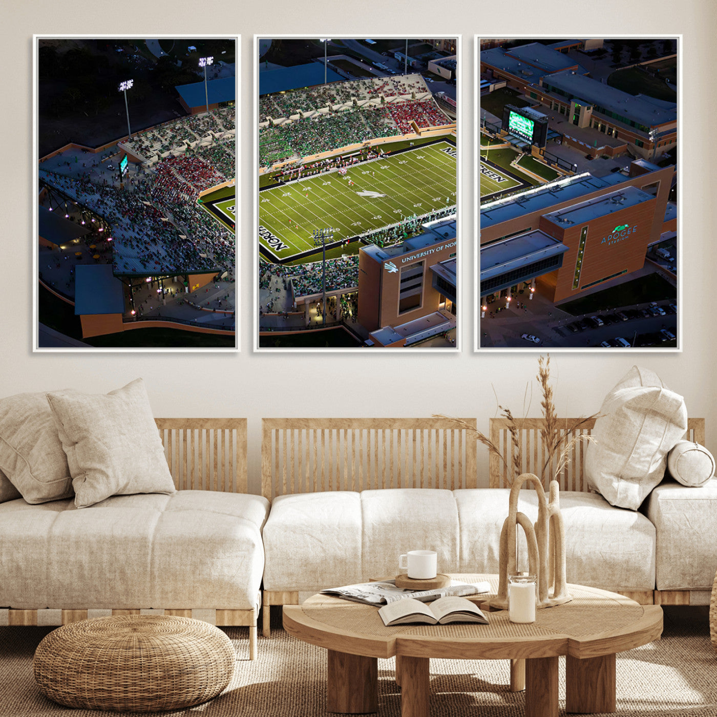 MGV-FC-60X30-3P - University of North Texas Mean Green Football Artwork, Football Team Print - Denton DATCU Stadium