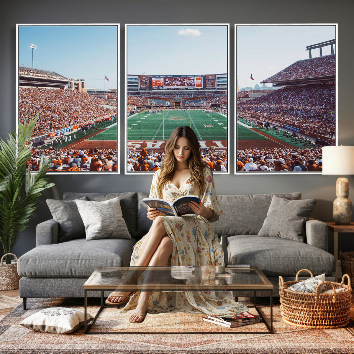 14826-MGV-CV-36X24 - Framed Texas Memorial Stadium Canvas, University of Texas Longhorns Football Team Print - Austin