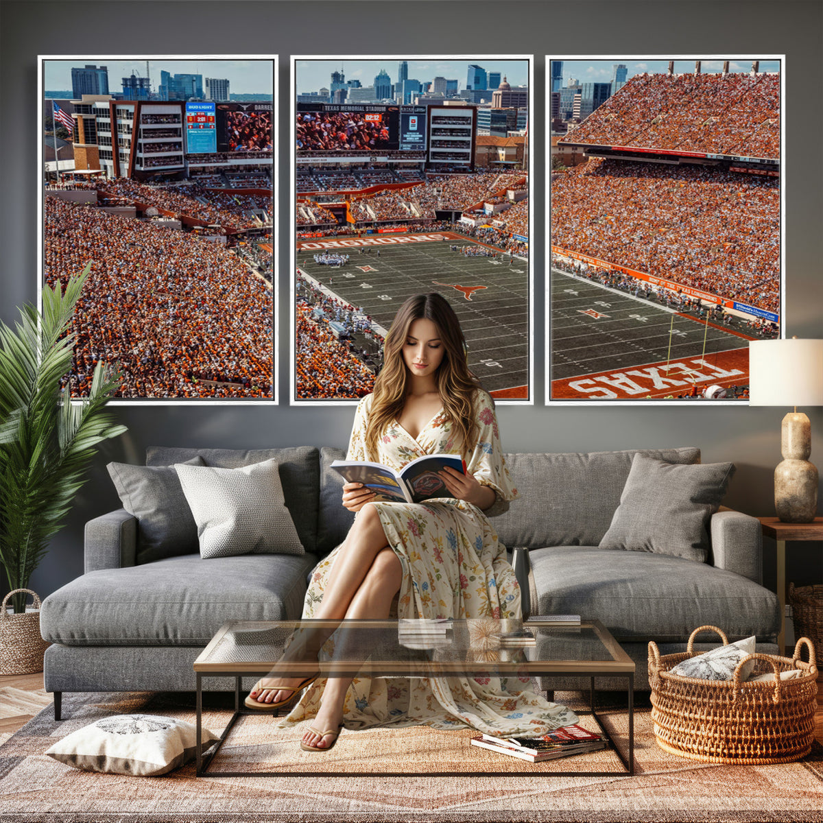 92103-MGV-CV-36X24 - University of Texas Longhorns Football Team Print - Austin Darrell K Royal-Texas Memorial Stadium