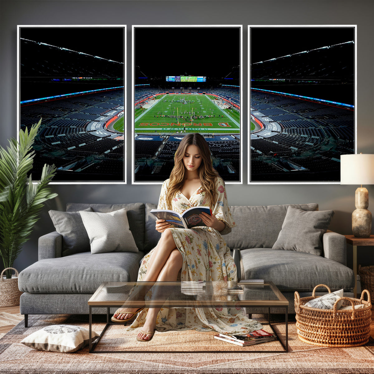14797-MGV-CV-36X24 - Denver Broncos Football Team Print Canvas- Denver Empower Field at Mile High Stadium Wall Art Canvas