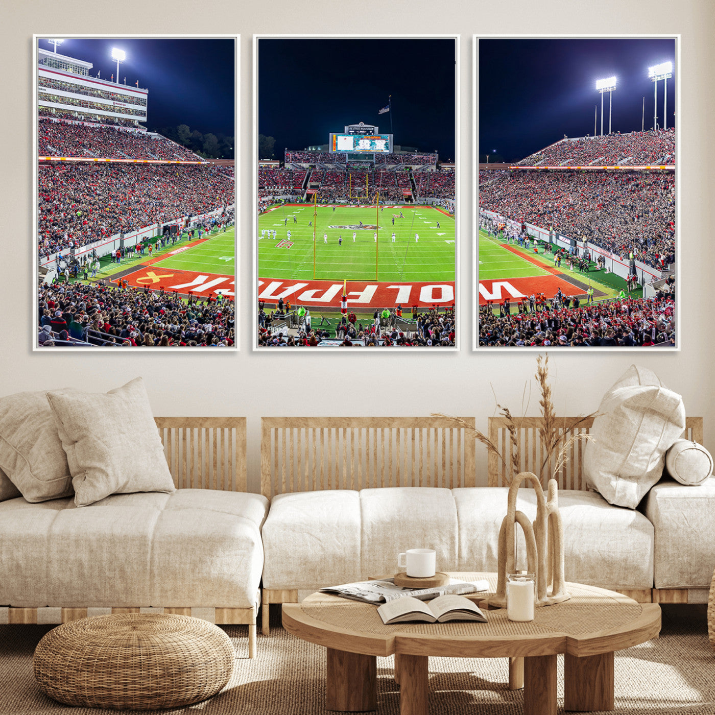 MGV-FC-60X30-3P - Wolfpack Football Team Print - Raleigh Carter-Finley Stadium Wall Art Canvas Print