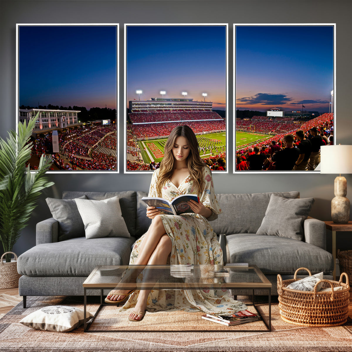 76202-MGV-CV-36X24 - Wolfpack Football Team Wall Art Print - Raleigh Carter-Finley Stadium Wall Art Canvas Print