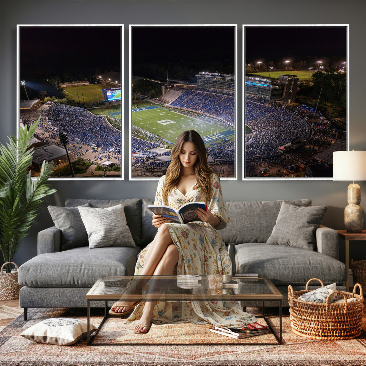 42347-MGV-CV-36X24 - Duke University Blue Devils Football Print Canvas - Durham Wallace Wade Stadium Wall Art Canvas
