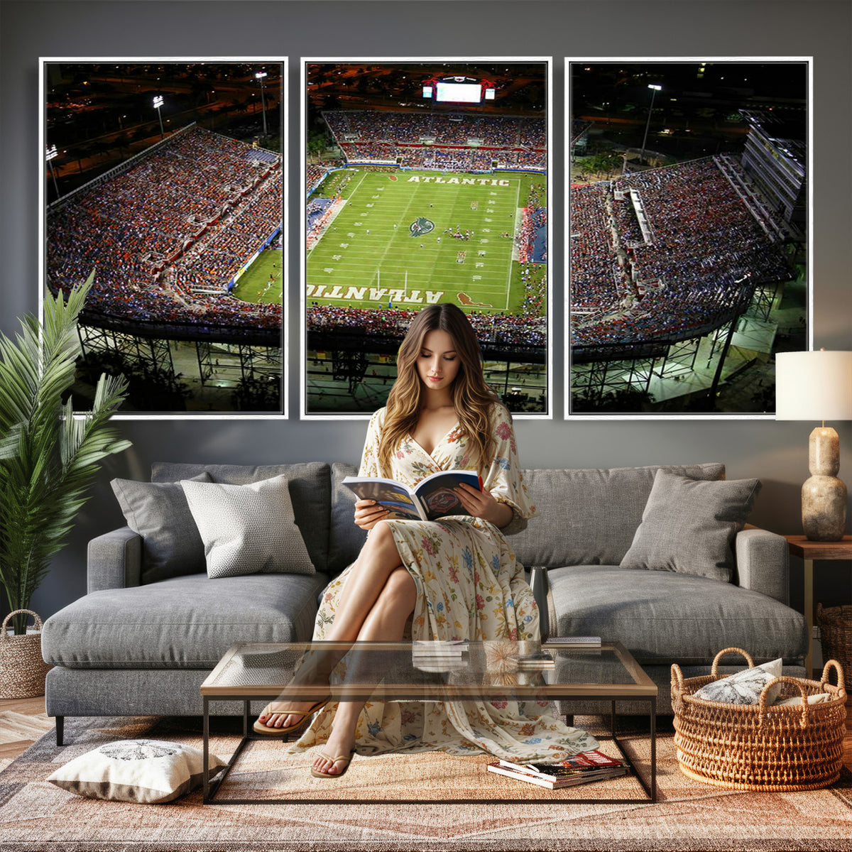 72354-MGV-CV-36X24 - Florida Atlantic University Owls Football Team Print - Boca Raton FAU Stadium Wall Art Canvas Print