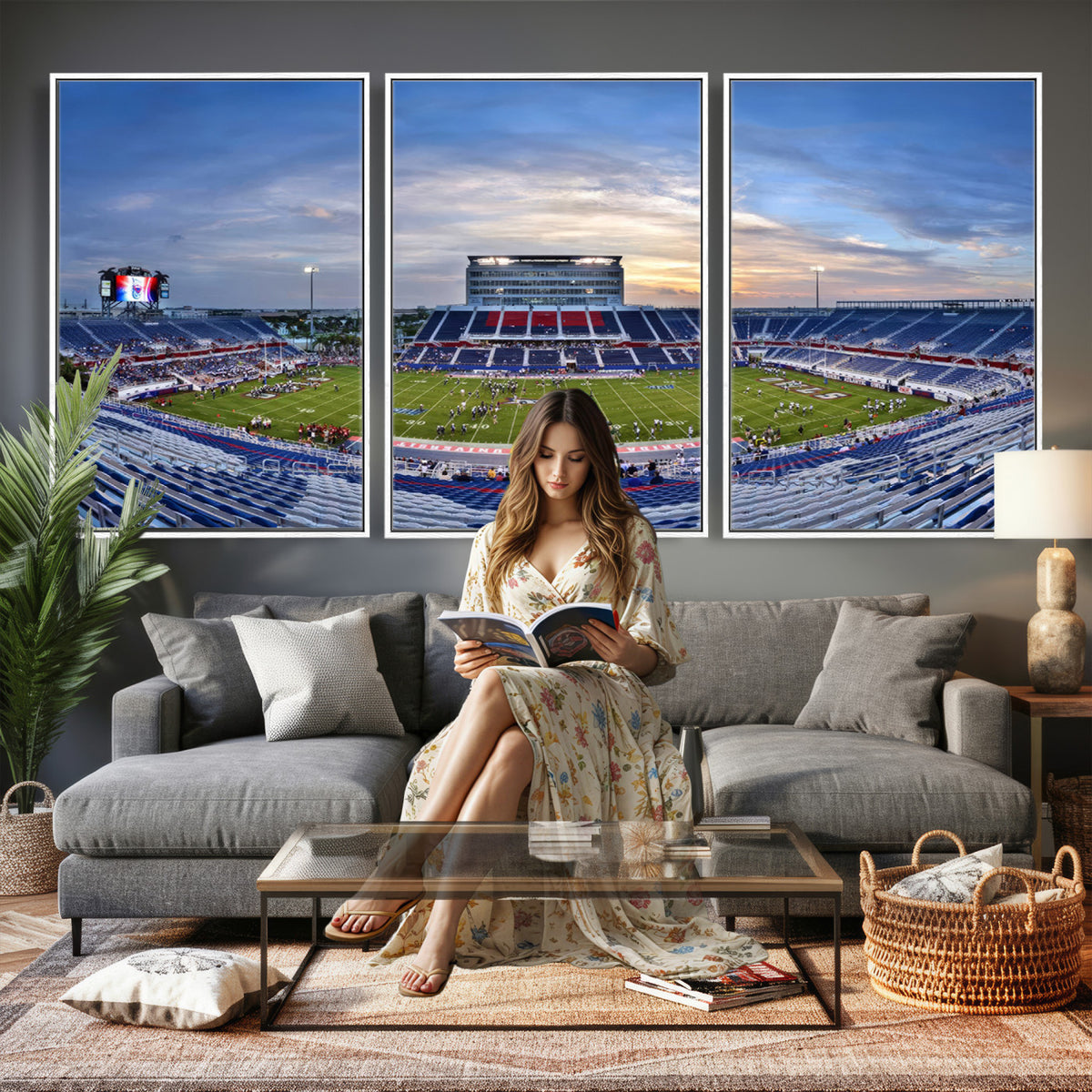 69559-MGV-CV-36X24 - Florida Atlantic University Owls Football Team Print - Boca Raton FAU Stadium Wall Art Canvas Print