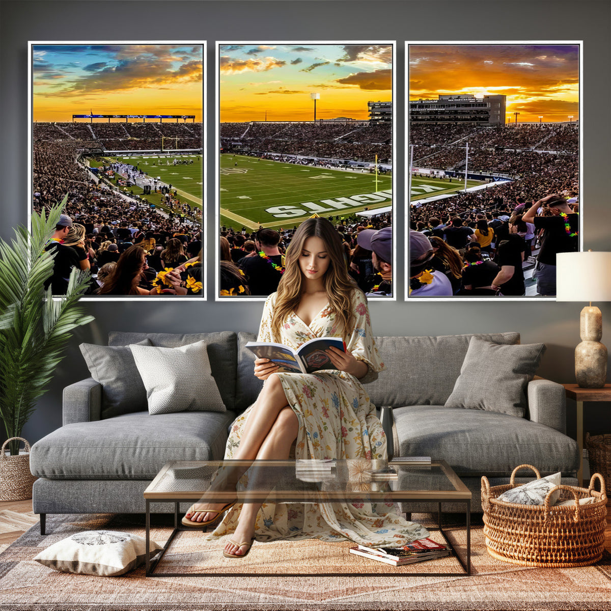 66803-MGV-CV-36X24 - UCF Knights Football Team Print - Orlando FBC Mortgage Stadium, UCF Knights Wall Art Canvas Print