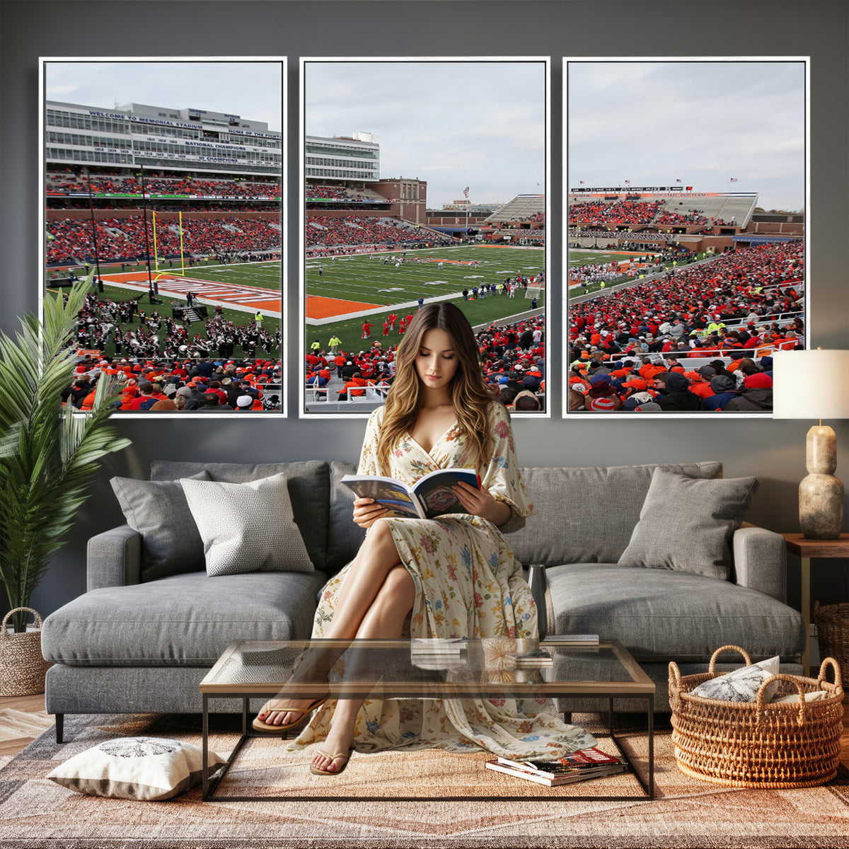 86851-MGV-CV-36X24 - University of Illinois Fighting Illini Football Team Print - Champaign Illinois Memorial Stadium