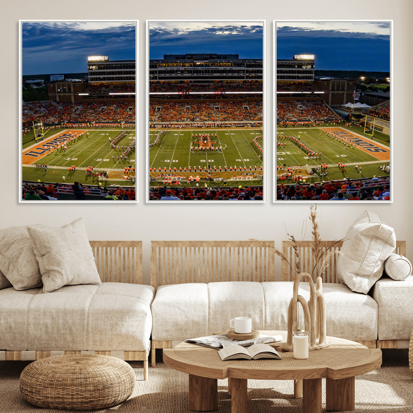 MGV-FC-60X30-3P - University of Illinois Fighting Illini Football Team Print - Champaign Illinois Memorial Stadium