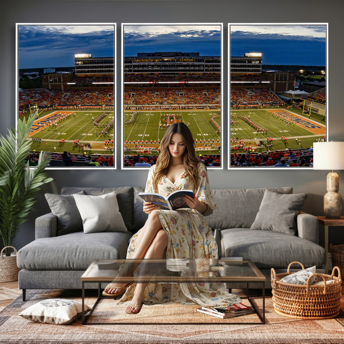44513-MGV-CV-36X24 - University of Illinois Fighting Illini Football Team Print - Champaign Illinois Memorial Stadium