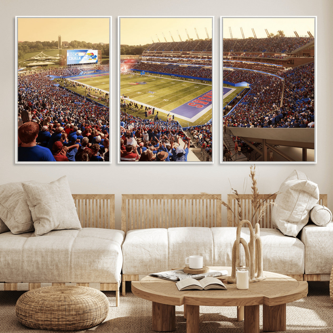 MGV-FC-60X30-3P - University of Kansas Jayhawks Football Team Print - Lawrence Kansas Memorial Stadium Wall Art Canvas