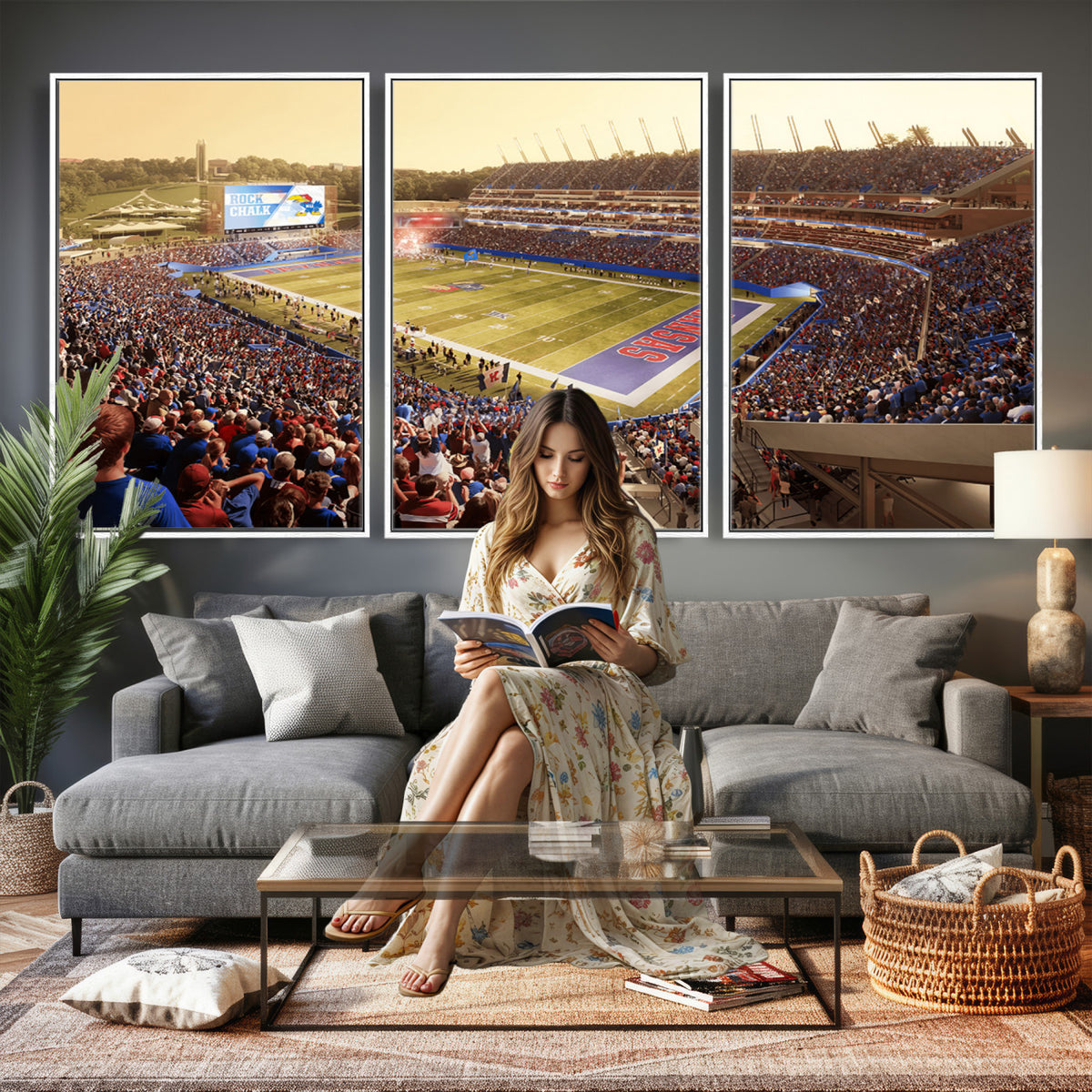 71731-MGV-CV-36X24 - University of Kansas Jayhawks Football Team Print - Lawrence Kansas Memorial Stadium Wall Art Canvas