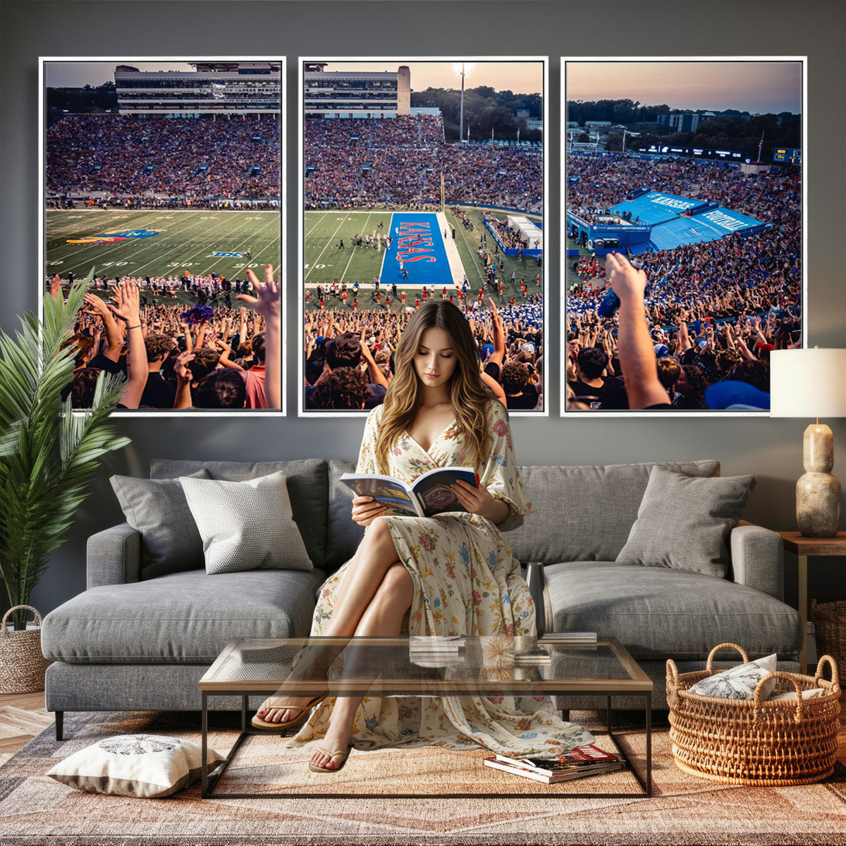 40169-MGV-CV-36X24 - University of Kansas Jayhawks Football Team Art Print - Lawrence Kansas Memorial Stadium Wall Art