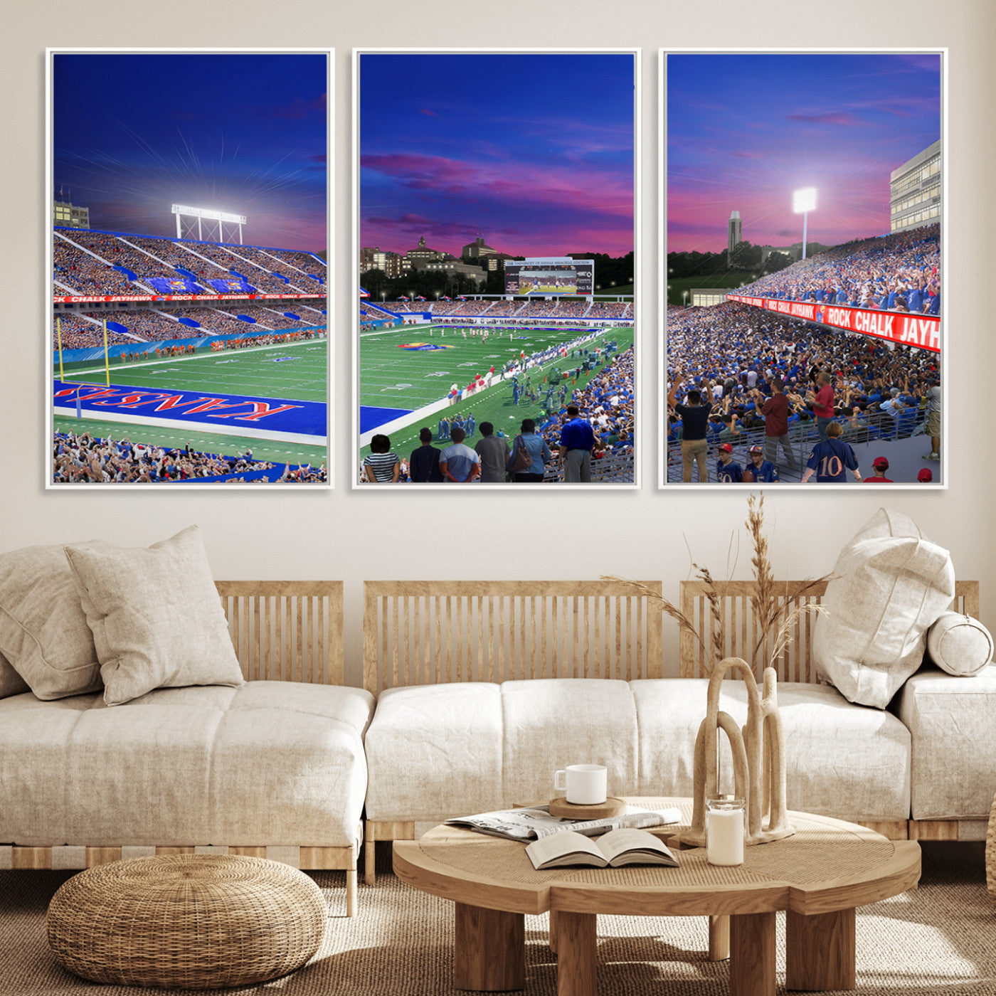 MGV-FC-60X30-3P - University of Kansas Jayhawks Football Team Print Canvas- Lawrence Kansas Memorial Stadium Wall Art