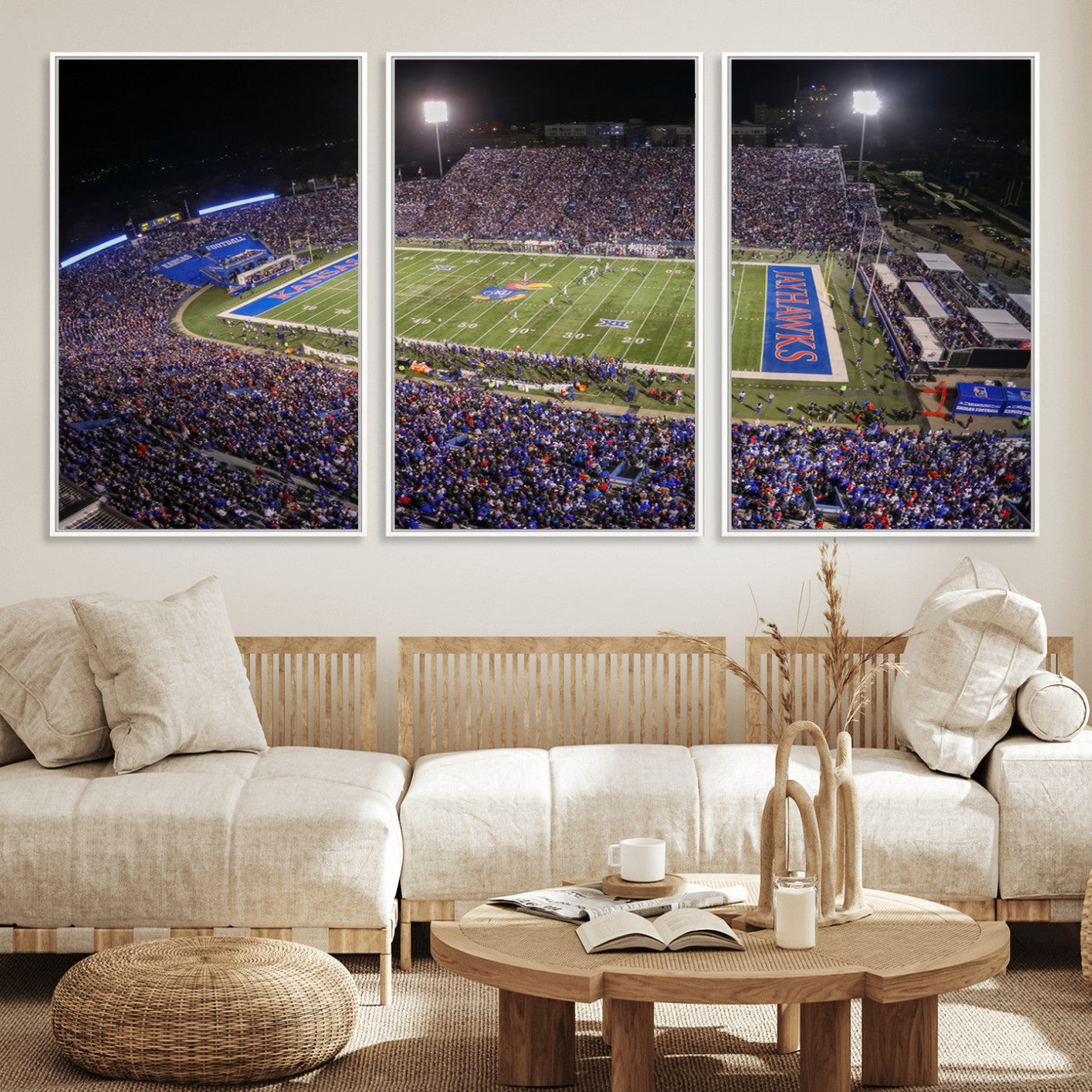 MGV-FC-60X30-3P - University of Kansas Jayhawks Football Team Print - Lawrence Kansas Memorial Stadium Wall Art Canvas