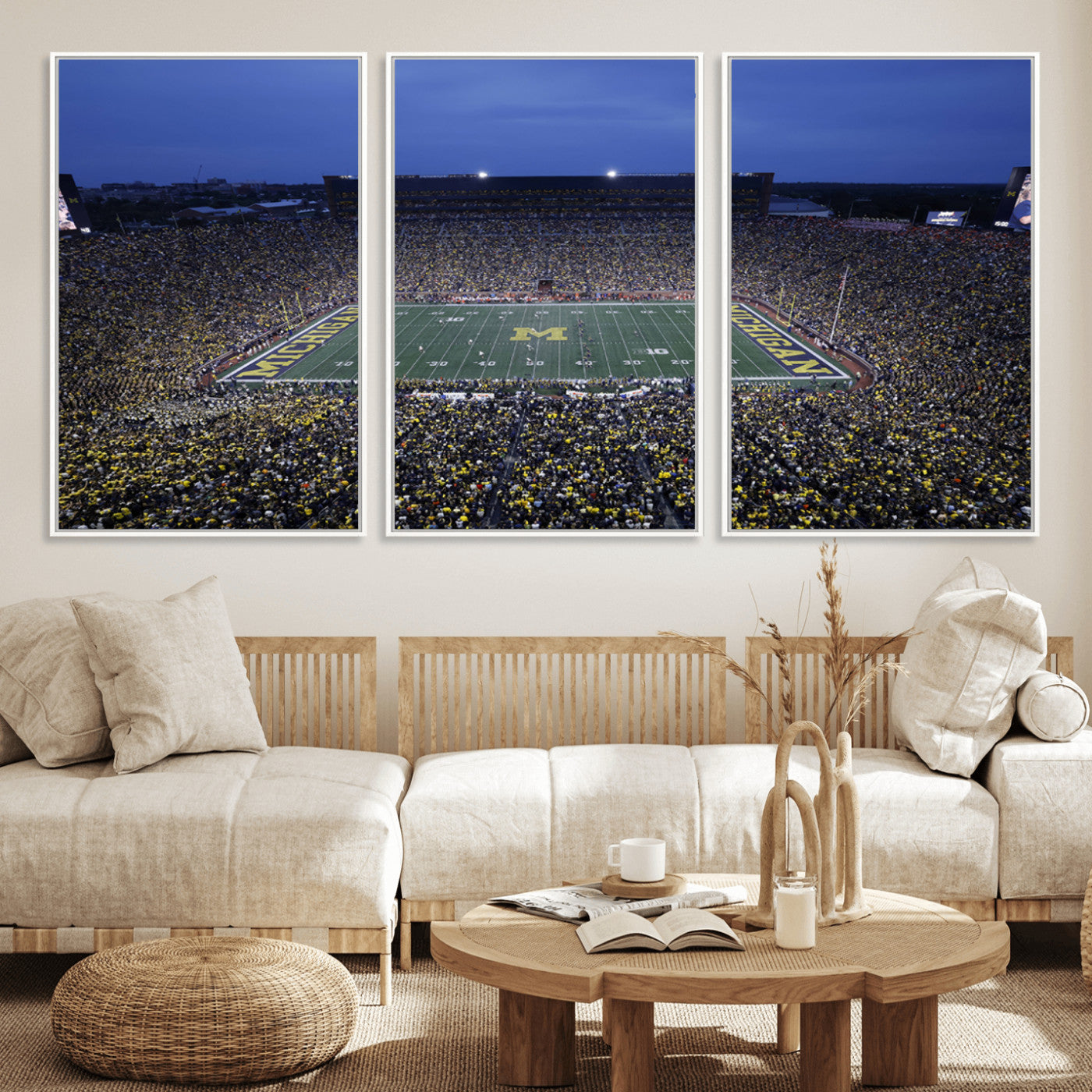 MGV-FC-60X30-3P - University of Michigan Wolverines Football Team Print - Ann Arbor Michigan Stadium Wall Art Canvas