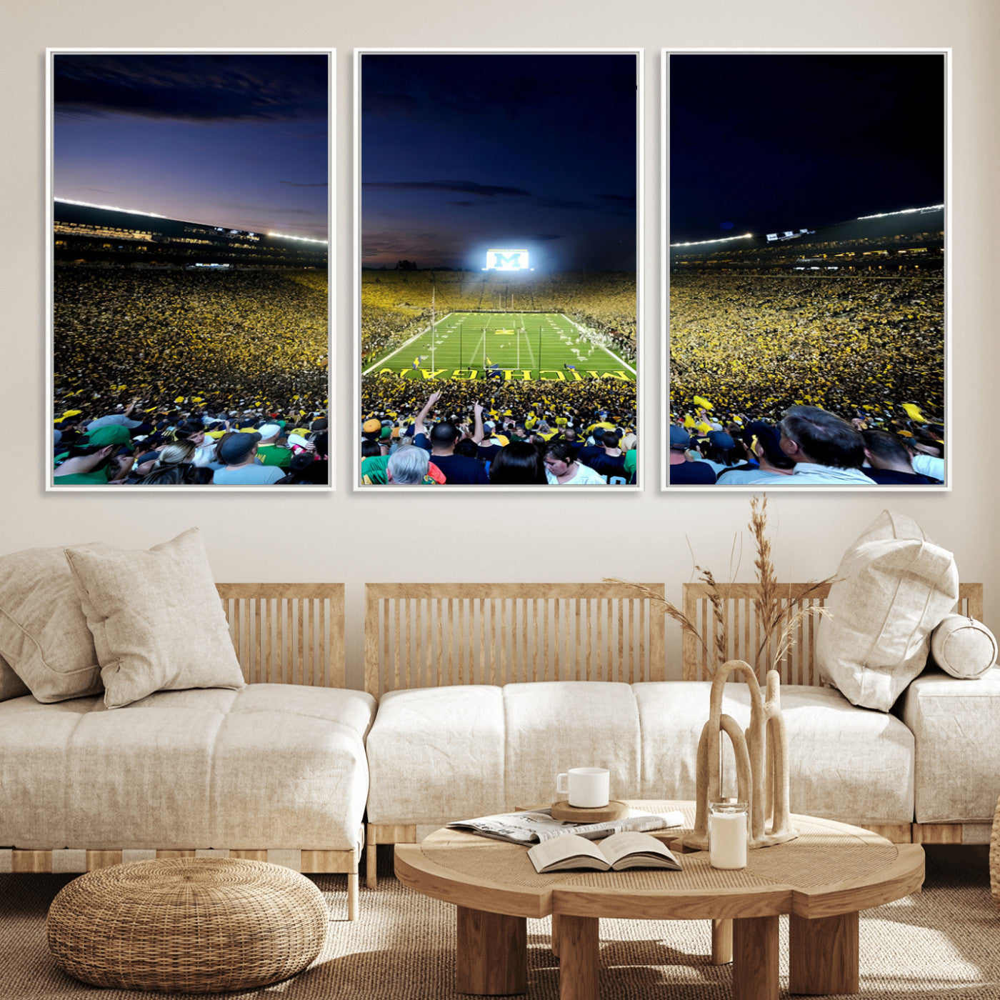 MGV-FC-60X30-3P - University of Michigan Wolverines Football Team Print - Ann Arbor Michigan Stadium Canvas Print