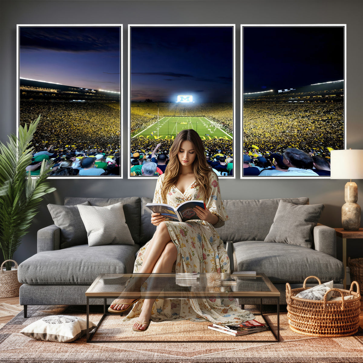 22115-MGV-CV-36X24 - University of Michigan Wolverines Football Team Print - Ann Arbor Michigan Stadium Canvas Print