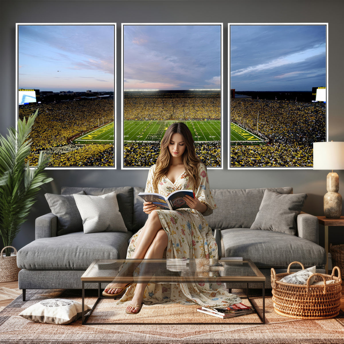 82641-MGV-CV-36X24 - University of Michigan Wolverines Football Team Print - Ann Arbor Michigan Stadium Wall Art Canvas