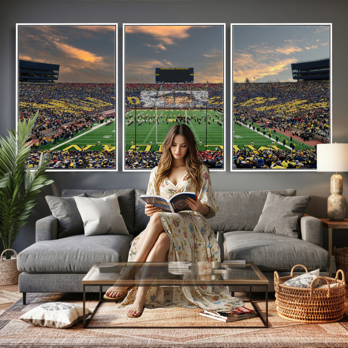 81843-MGV-CV-36X24 - University of Michigan Wolverines Print Canvas, Football Team Print - Ann Arbor Michigan Stadium
