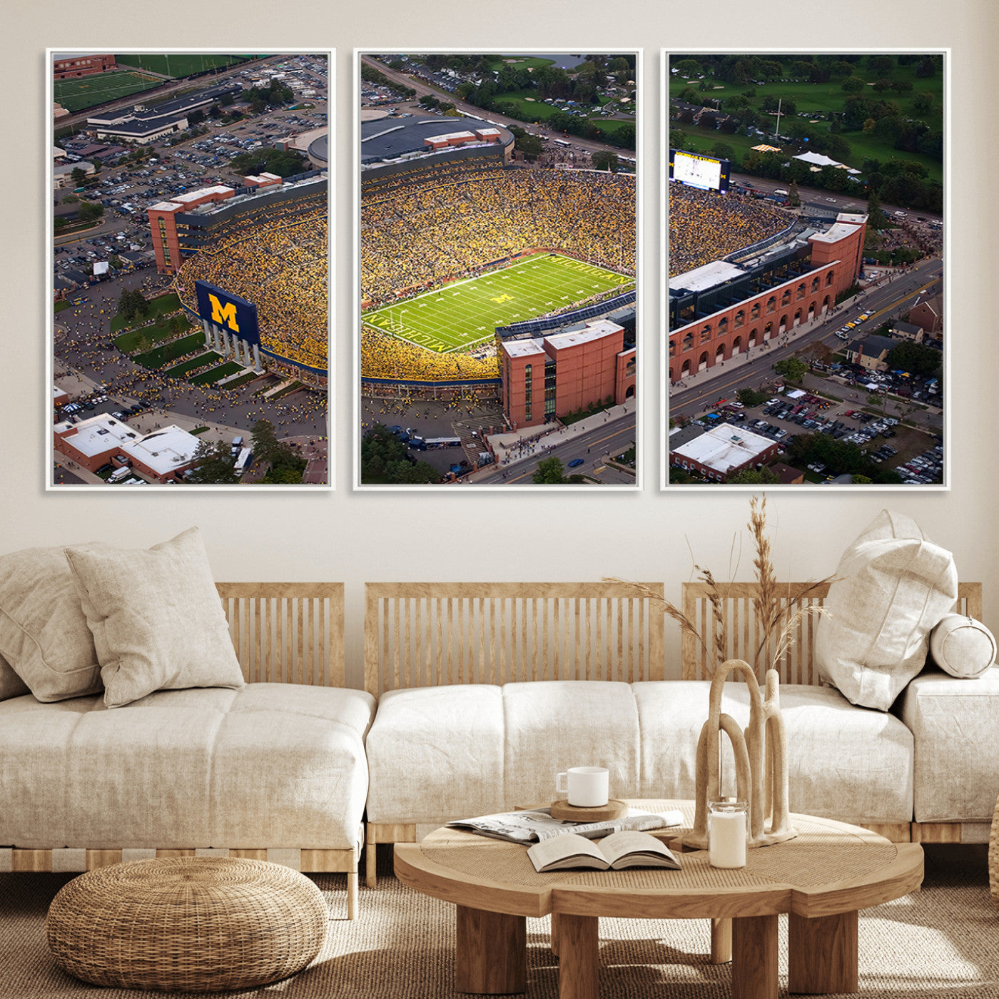 MGV-FC-60X30-3P - University of Michigan Wolverines Football Team Print - Ann Arbor Michigan Stadium Wall Art Canvas