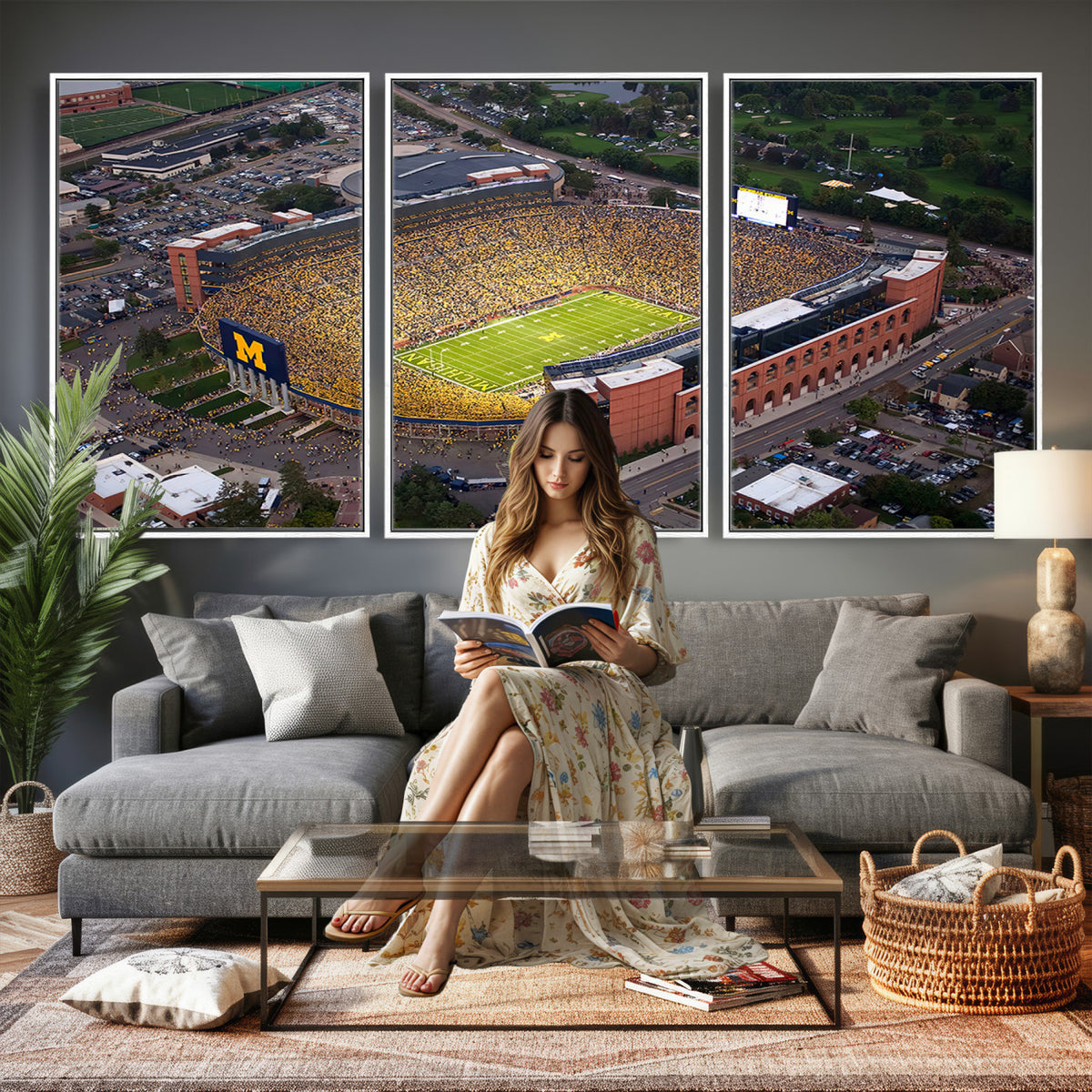 95248-PAN-FL-20X10 - University of Michigan Wolverines Football Team Print - Ann Arbor Michigan Stadium Wall Art Canvas