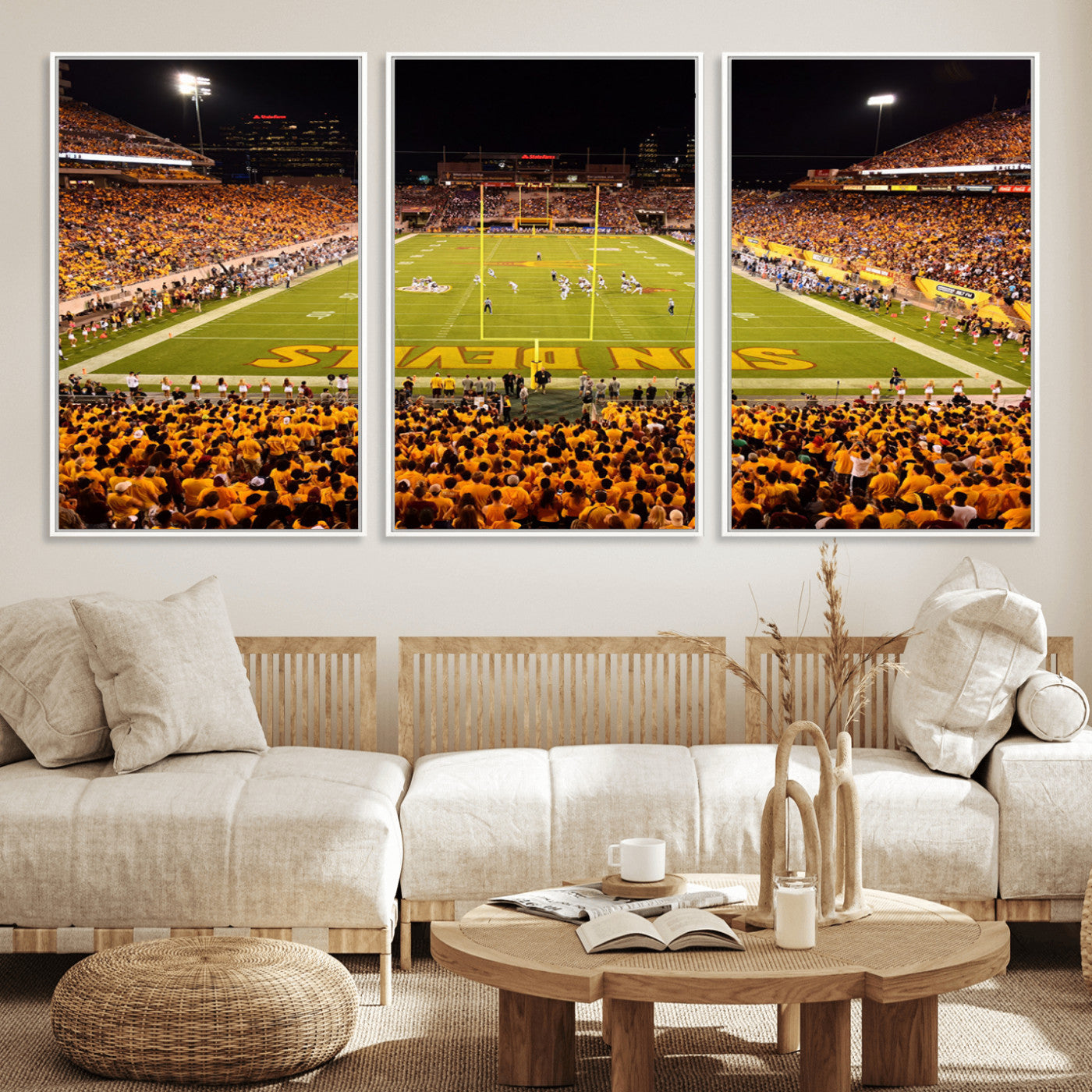 MGV-FC-60X30-3P - ASU Sun Devils Football Team Print - Phoenix Mountain America Stadium Wall Art Canvas Print