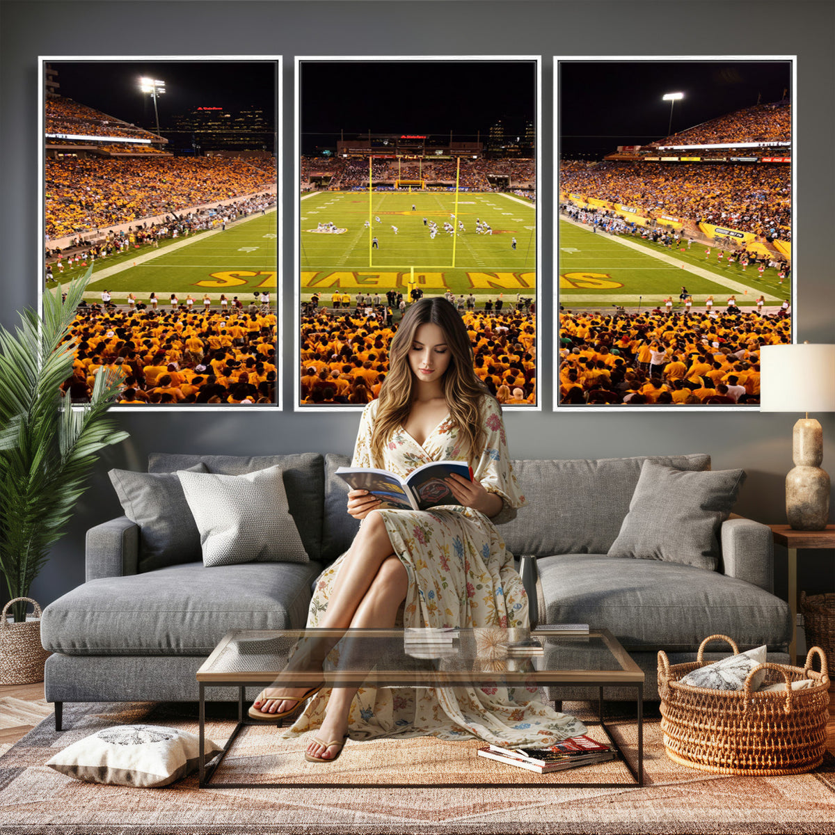 21588-MGV-CV-36X24 - ASU Sun Devils Football Team Print - Phoenix Mountain America Stadium Wall Art Canvas Print