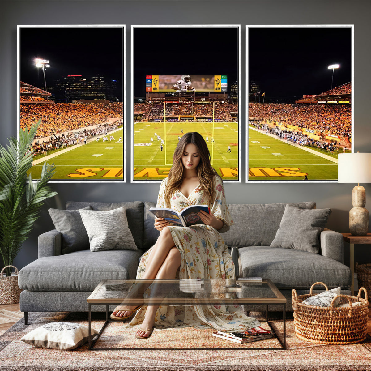 87612-MGV-CV-36X24 - ASU Sun Devils Football Team Print - Phoenix Mountain America Stadium Canvas Print