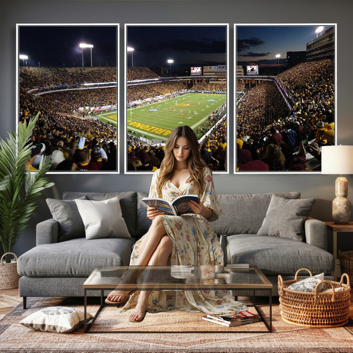 75716-MGV-CV-36X24 - ASU Sun Devils Football Team Print Canvas - Phoenix Mountain America Stadium Wall Art Canvas Print