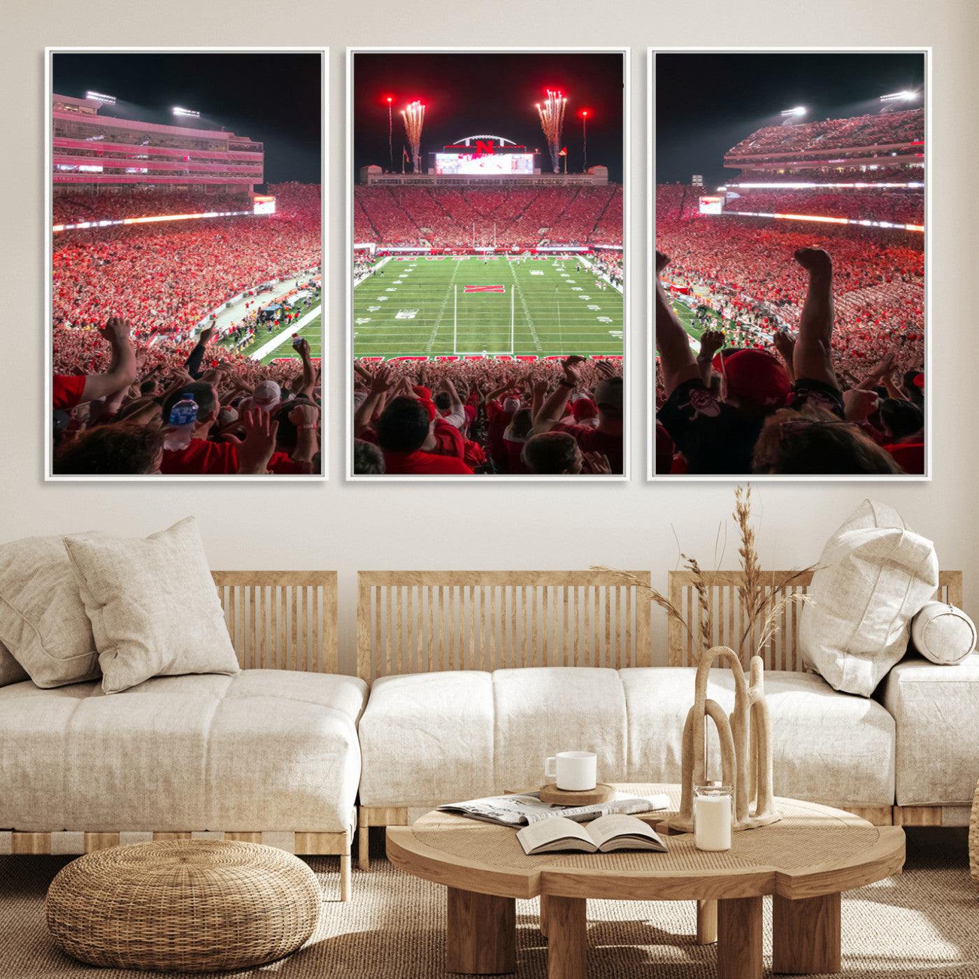 MGV-FC-60X30-3P - University of Nebraska Cornhuskers Football Team Print - Lincoln Memorial Stadium Wall Art Canvas