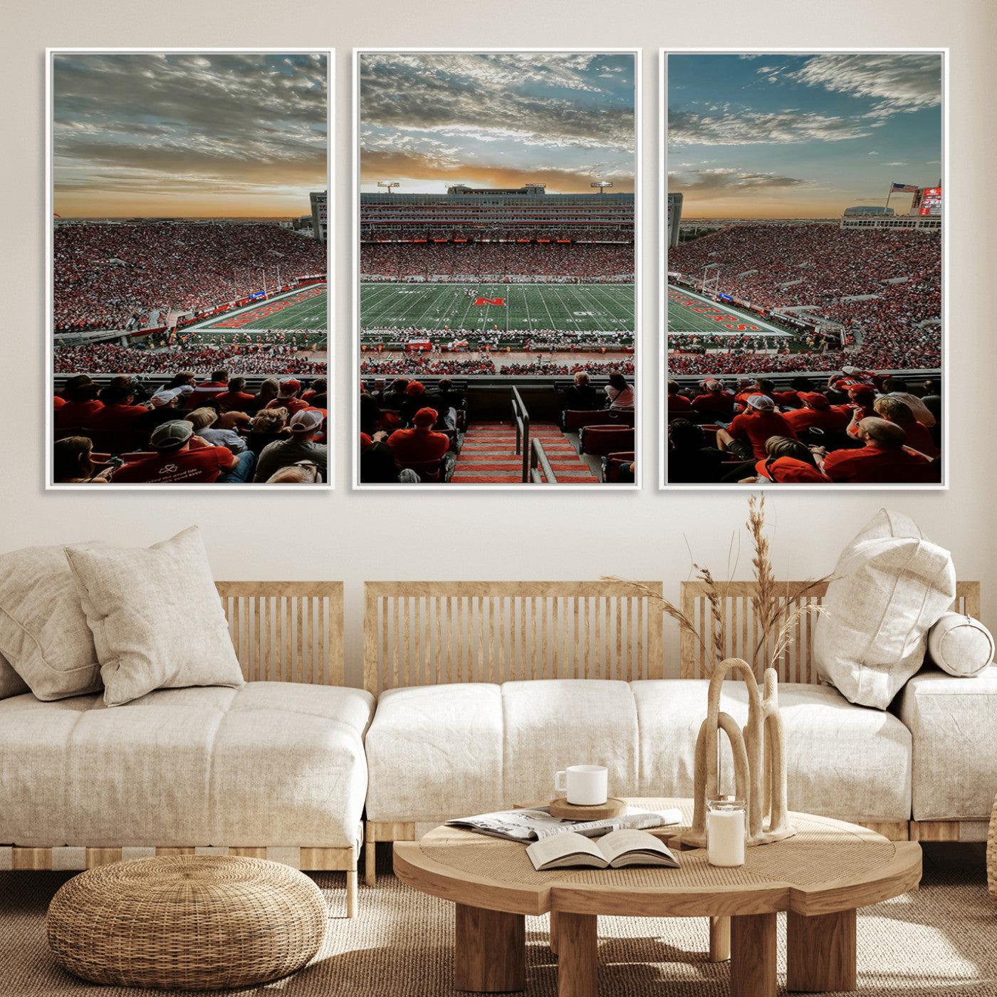 MGV-FC-60X30-3P - University of Nebraska Cornhuskers Football Team Print - Lincoln Memorial Stadium Art Canvas Print