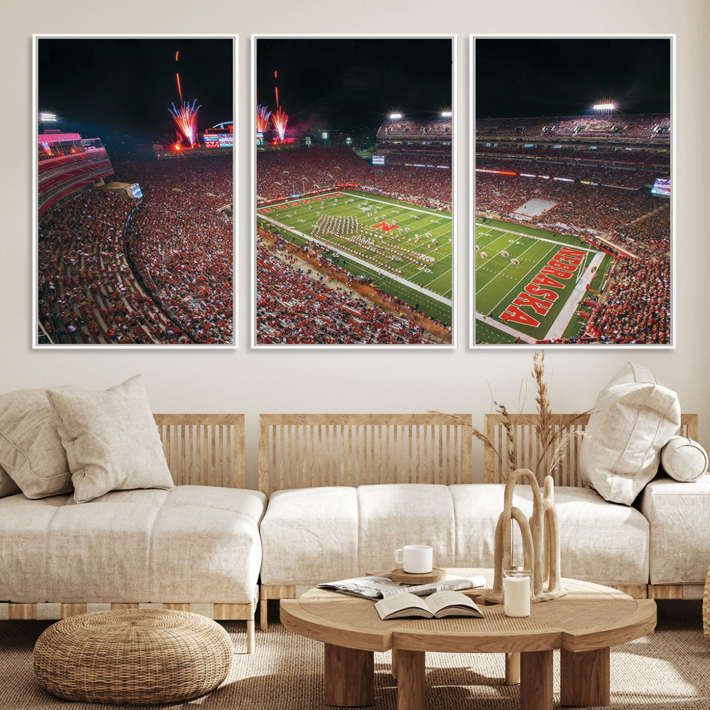 MGV-FC-60X30-3P - University of Nebraska Cornhuskers Football Team Print - Lincoln Memorial Stadium Wall Art Canvas
