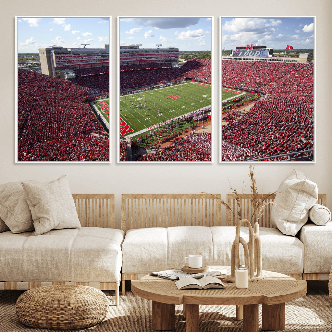 MGV-FC-60X30-3P - University of Nebraska Cornhuskers Football Team Print - Lincoln Memorial Stadium Wall Art Canvas