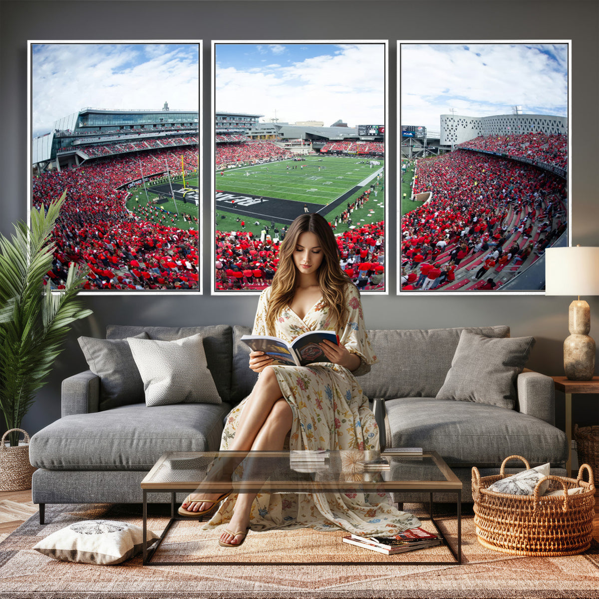 54070-MGV-CV-36X24 - Cincinnati Bearcats Football Team Print - Nippert Stadium Wall Art Canvas Print