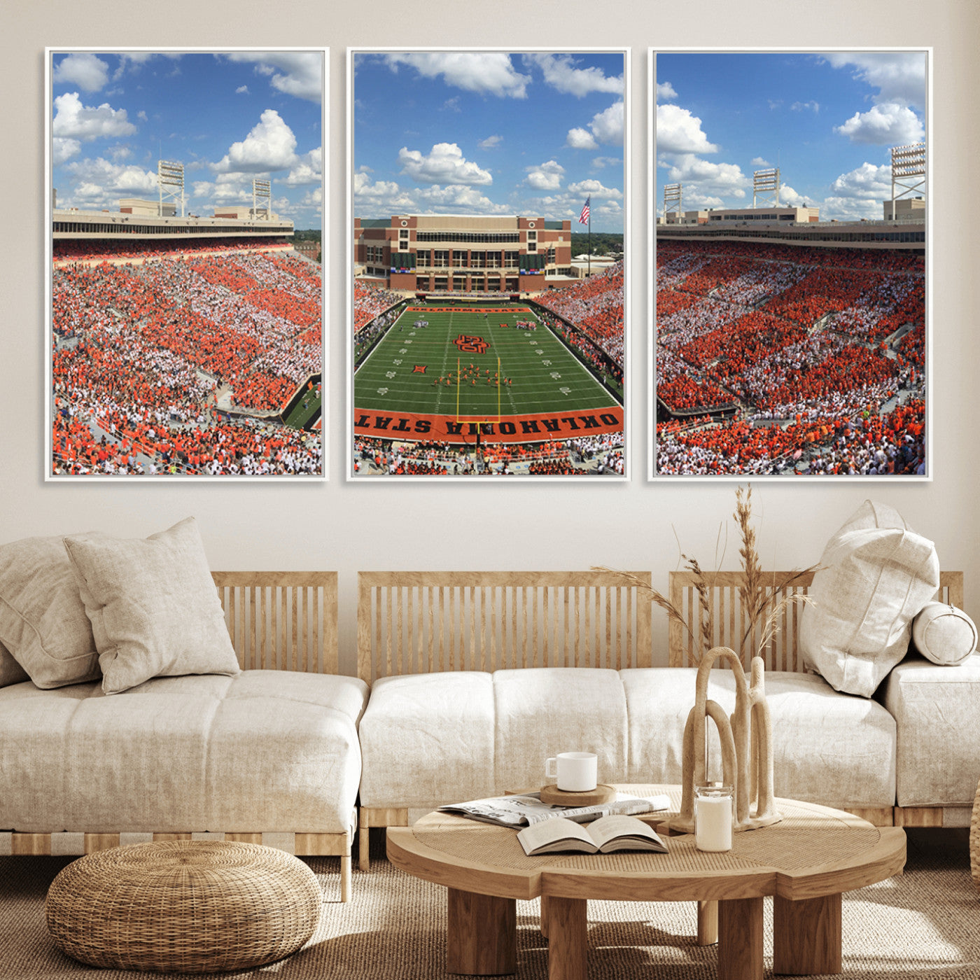 MGV-FC-60X30-3P - Oklahoma State Cowboys Football Team Print - Stillwater Boone Pickens Stadium Wall Art Canvas Print