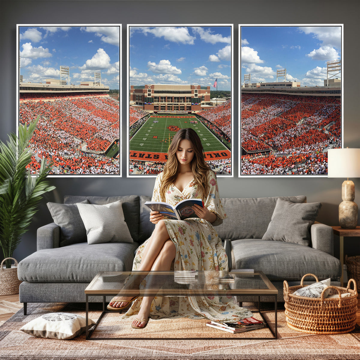 65192-MGV-CV-36X24 - Oklahoma State Cowboys Football Team Print - Stillwater Boone Pickens Stadium Wall Art Canvas Print