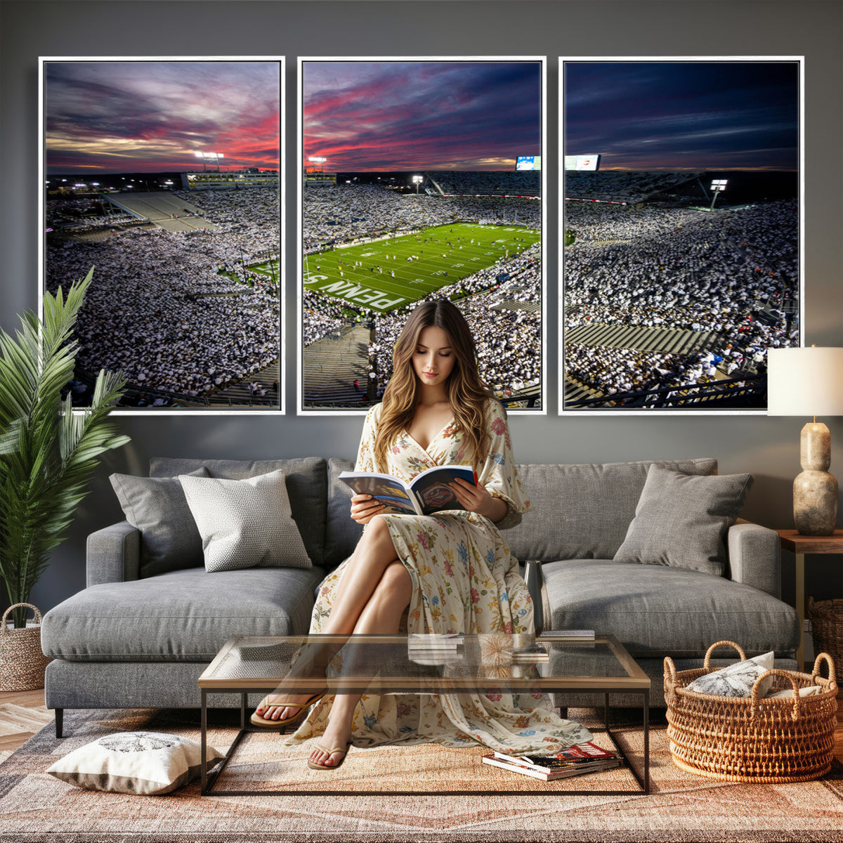 37304-MGV-CV-36X24 - Penn State Nittany Lions Football Team Print - University Park Beaver Stadium Art Canvas Print