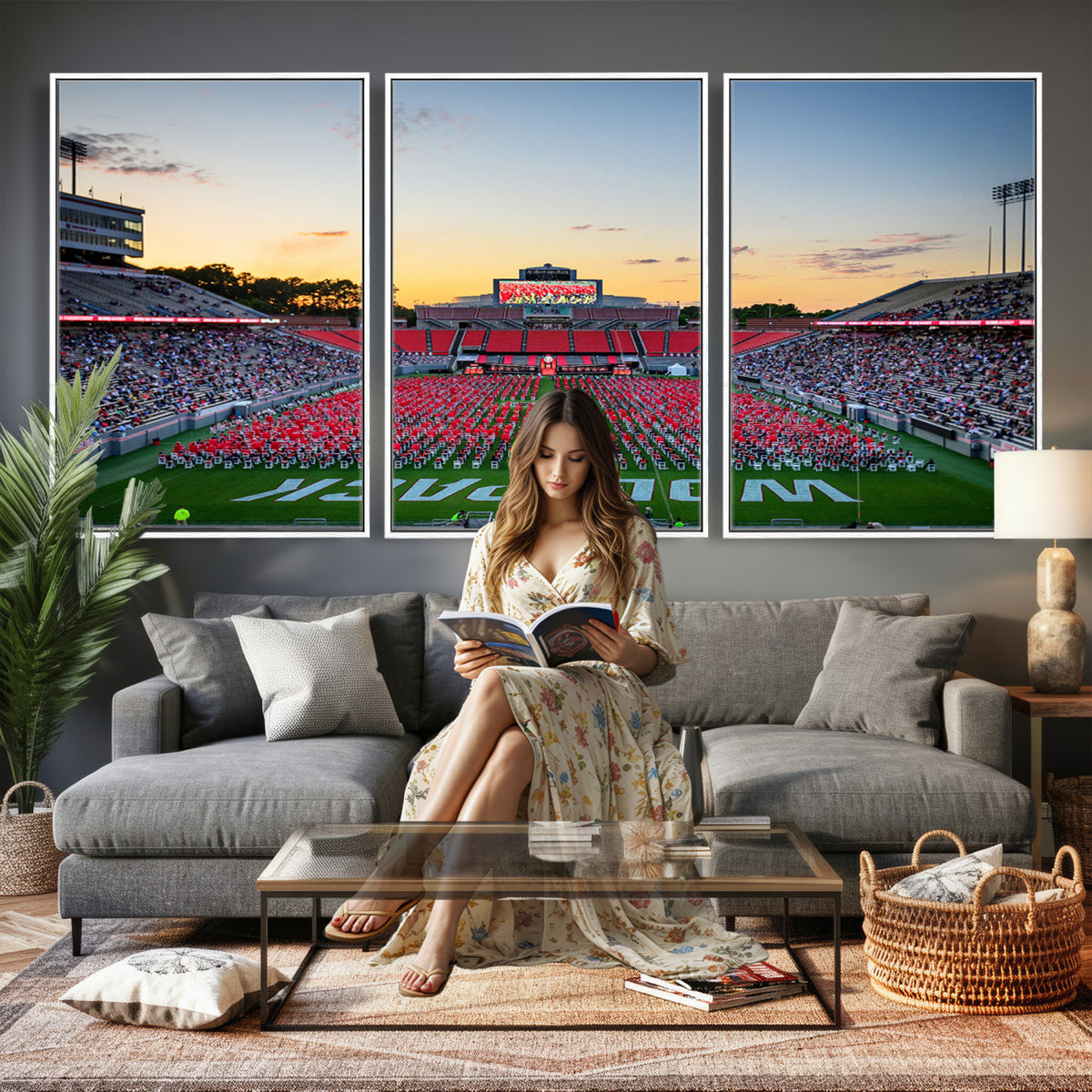35266-MGV-CV-36X24 - NC State Wolfpack Football Team Print Wall Art - Raleigh Carter-Finley Stadium Wall Art Canvas Print