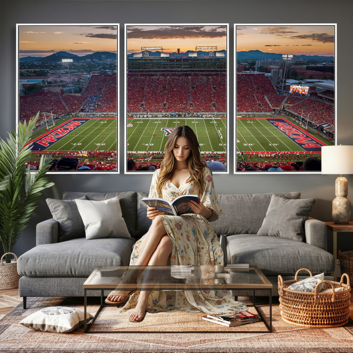 99722-MGV-CV-36X24 - Framed Arizona Wildcats Football Team Print - Tucson Arizona Stadium Wall Art Canvas Print