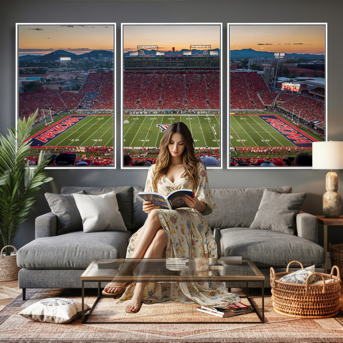 45563-MGV-CV-36X24 - Arizona Wildcats Football Team Print - Tucson Arizona Stadium Wall Art Canvas Print