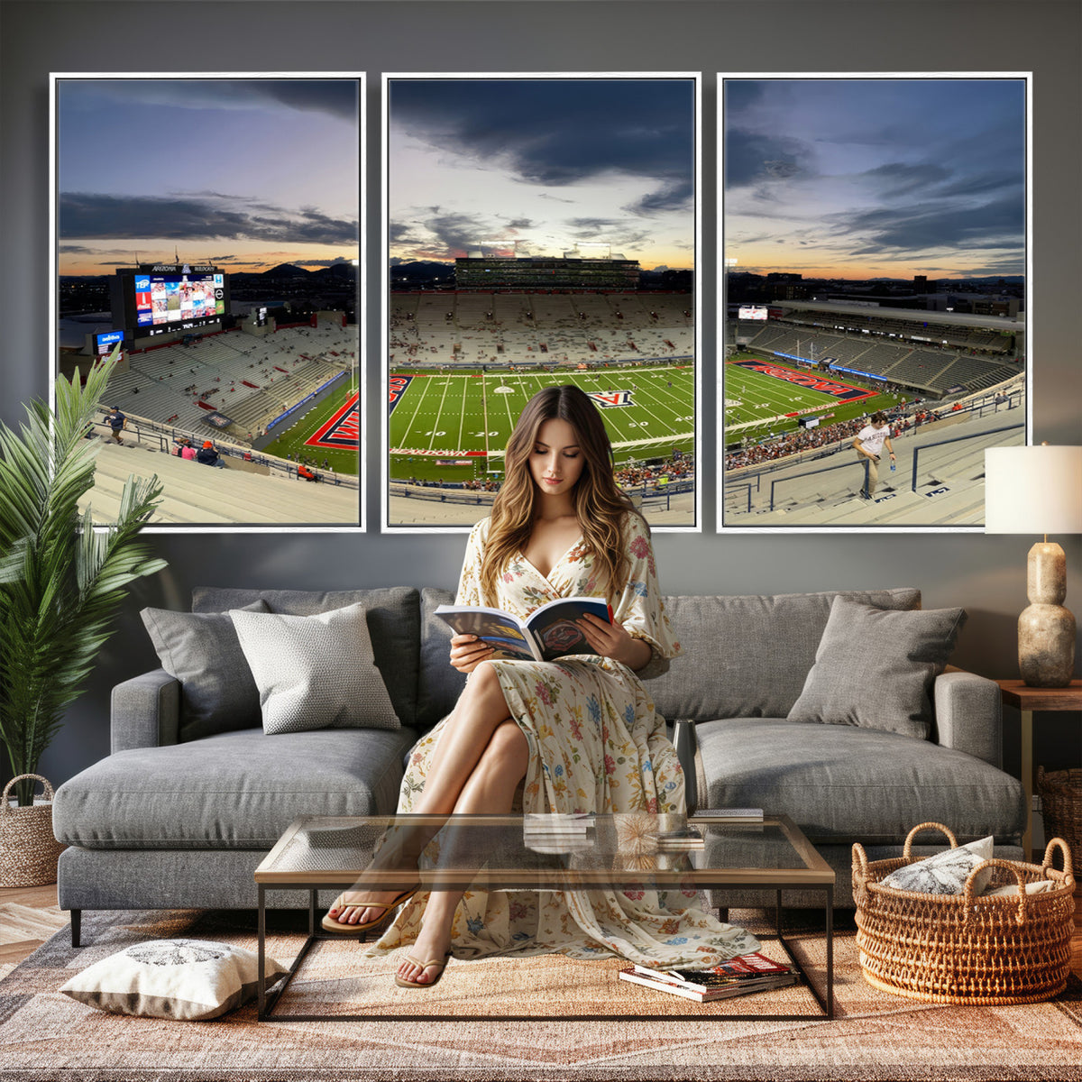 24339-MGV-CV-36X24 - Arizona Wildcats Football Team Print - Tucson Arizona Stadium Wall Art Canvas Print