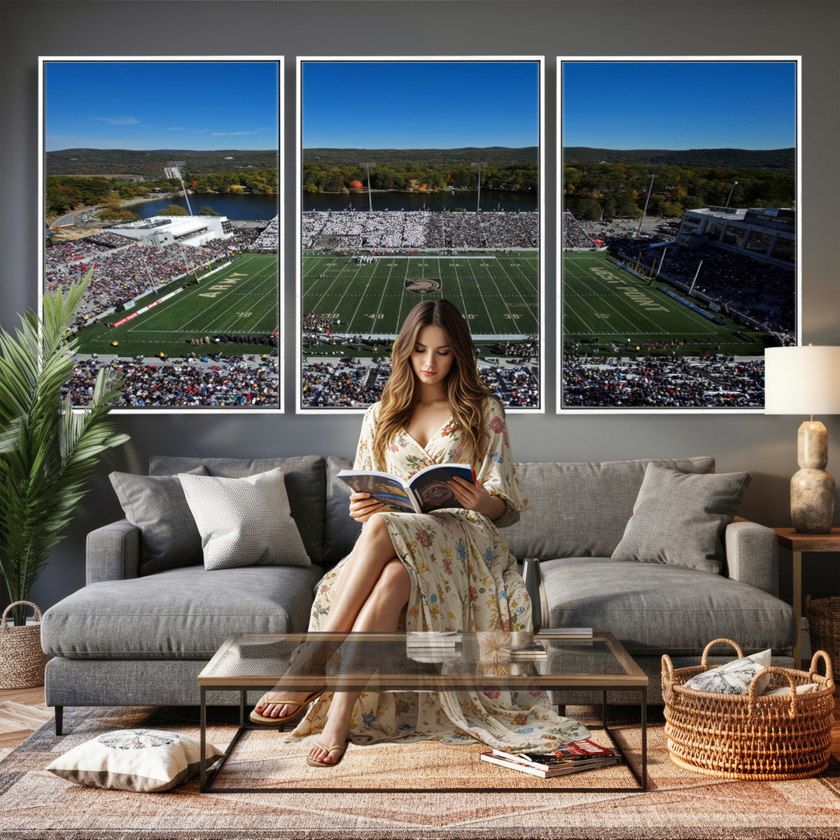 52056-MGV-CV-36X24 - Army Black Knights Football Team Print - West Point Michie Stadium Wall Art Canvas Print