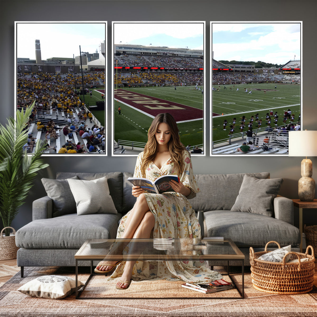 61503-MGV-CV-36X24 - Boston College Eagles Football Team Print - Boston Alumni Stadium Wall Art Canvas Print
