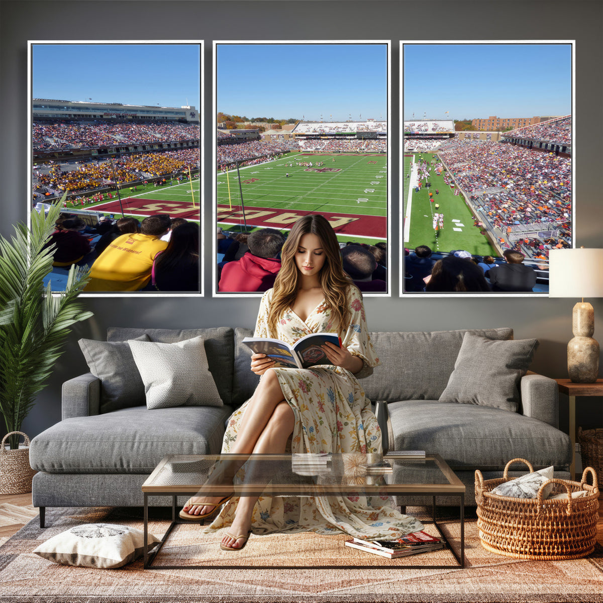 78117-MGV-CV-36X24 - Boston College Eagles Football Team Print - Boston Alumni Stadium Wall Art Canvas Print