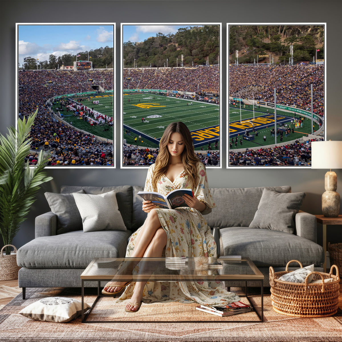 38054-MGV-CV-36X24 - University of California Golden Bears Football Team Print - Berkeley California Memorial Stadium Art
