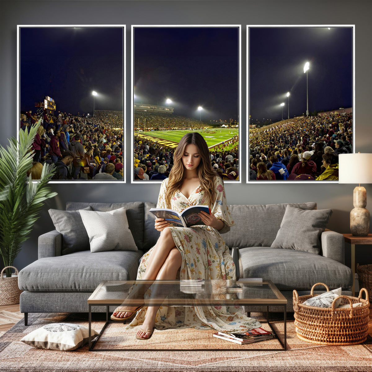 45619-MGV-CV-36X24 - Central Michigan University Chippewas Canvas Wall Art, Football Team Print - Mount Pleasant